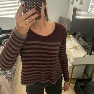 BP Burgundy and Gray Striped Sweater